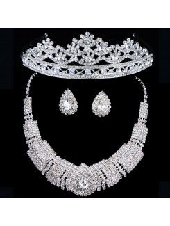 Wunderschöne hochzeit schmuck-set-strass mit legierung ohrringe, halskette und kopfschmuck