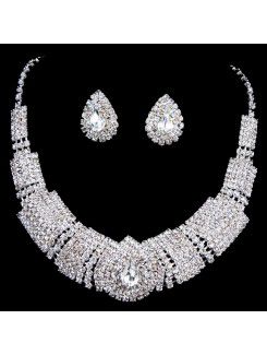 Gorgeous Wedding Jewelry Set-Rhinestones with Alloy Earrings,Necklace and Headpiece