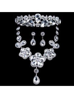 The Latest Style Rhinestones and Zircons Wedding Jewelry Set with Earring,Necklace and Headpiece