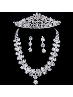 Wspaniały ślubnej zestaw biżuterii-kolczyki , hełm i naszyjnik z kryształkami