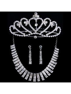 Wedding Jewelry Set-Necklace,Earrings and Tiara with Rhinestones and Alloy Plated