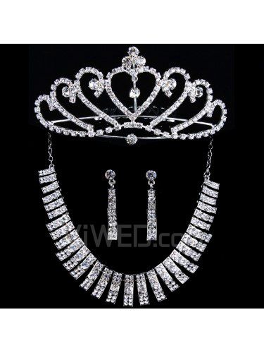 Hochzeit schmuck set-halskette, ohrringe und tiara mit strass und legierung beschichtet