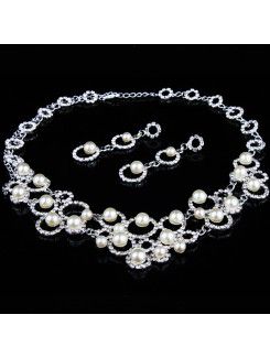 New Style Alloy with Pearls and Rhinestones Wedding Jewelry, Set Including Necklace,Earrings and Headpiece