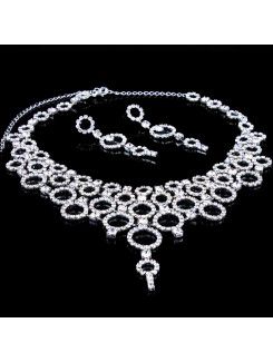 Shining Rhinestones Wedding Jewelry Set-Earrings,Necklace and Headpiece