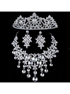 Beauitful bryllup brude smykker sæt , herunder øreringe, tiara og halskæde med rhinestones
