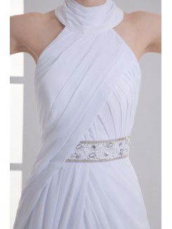 Chiffon High Collar Column Sweep train Sash Wedding Dress