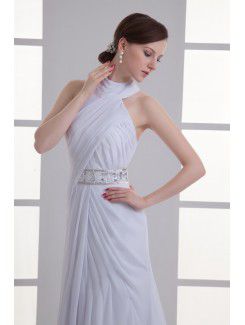 Chiffon High Collar Column Sweep train Sash Wedding Dress