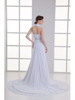 Chiffon High Collar Column Sweep train Sash Wedding Dress