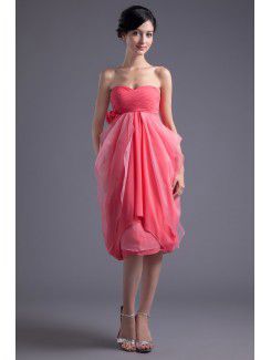 Chiffon Sweetheart Column Knee-Length Hand-made Flower Cocktail Dress