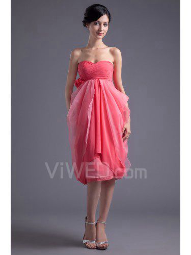 Chiffon Sweetheart Column Knee-Length Hand-made Flower Cocktail Dress