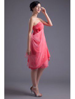 Chiffon Sweetheart Column Knee-Length Hand-made Flower Cocktail Dress