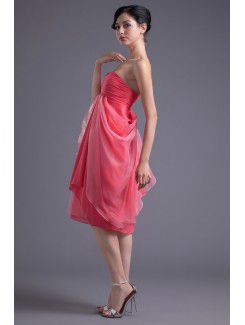 Chiffon Sweetheart Column Knee-Length Hand-made Flower Cocktail Dress