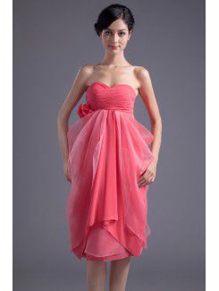 Chiffon Sweetheart Column Knee-Length Hand-made Flower Cocktail Dress