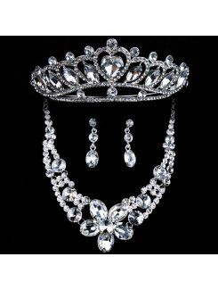 Luxuriöse legierung mit strass hochzeit schmuck-set, einschließlich halskette, ohrringe und tiara