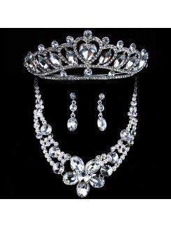 Luxurious Alloy with Rhinestones Wedding Jewelry Set,Including Necklace,Earrings and Tiara