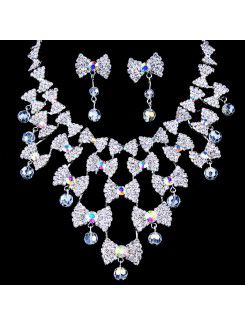 Beauitful Alloy Wedding Bridal Jewelry Set with Color-Rhinestones Earrings,Tiara and Necklace