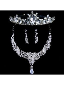 Splendidi strass lega placcata con set monili di nozze , tra cui orecchini , collana e tiara