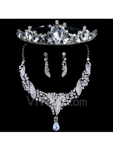 Smukke rhinestones med alu forgyldt bryllup smykker sæt , herunder øreringe, halskæde og tiara