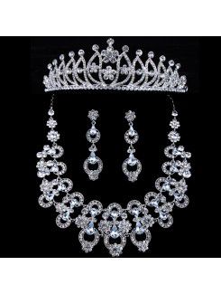 New Style Rhinestones Flower Wedding Jewelry Set with Necklace,Earrings and Tiara