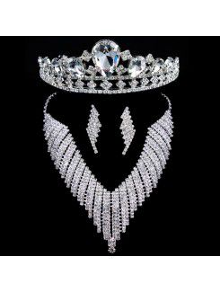 Brilhando liga com strass casamento luxuoso conjunto de jóias , incluindo colar, brincos e headpiece