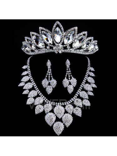 Luxurious Wedding Jewelry Set, Including Headpiece,Earrings and Necklace with Alloy and Rhinestones