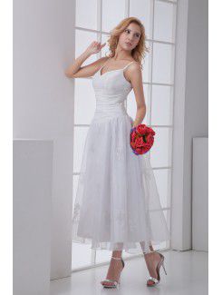 Chiffon Spaghetti Sheath Tea-Length Embroidered Cocktail Dress