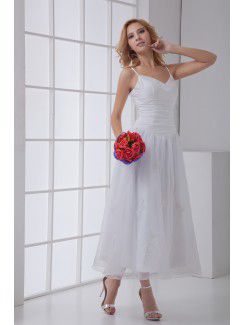 Chiffon Spaghetti Sheath Tea-Length Embroidered Cocktail Dress