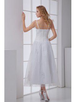 Chiffon Spaghetti Sheath Tea-Length Embroidered Cocktail Dress