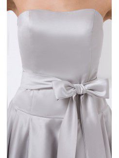 Satin Strapless Sheath Knee Lnegth Sash and Bow Cocktail Dress