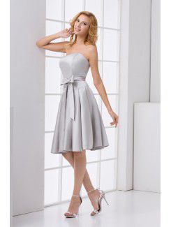 Satin Strapless Sheath Knee Lnegth Sash and Bow Cocktail Dress