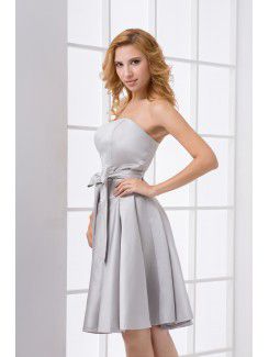 Satin Strapless Sheath Knee Lnegth Sash and Bow Cocktail Dress