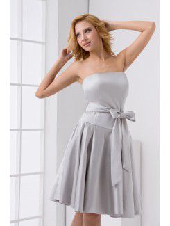 Satin Strapless Sheath Knee Lnegth Sash and Bow Cocktail Dress