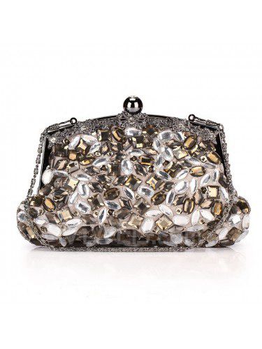 Satin Evening Handbag with Luxurious Crystal H-253