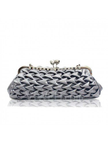 Satinado bolso gris / clutche con diamantes h-365