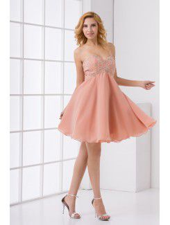 Chiffon Sweetheart Column Knee Lnegth Embroidered Cocktail Dress