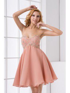 Chiffon Sweetheart Column Knee Lnegth Embroidered Cocktail Dress