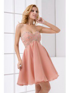 Chiffon Sweetheart Column Knee Lnegth Embroidered Cocktail Dress