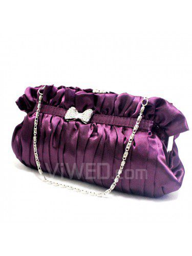 Cetim roxo bowknot noite de strass bolsa h-1090