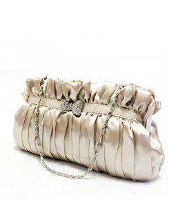 Satin Silver Evening Rhinestone Bowknot Handbag H-1090