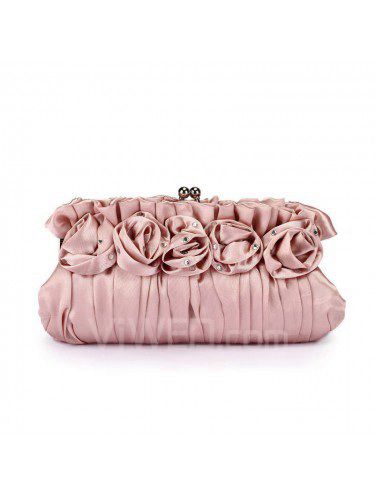 Satin abend handtasche mit rose und diamanten h-1095