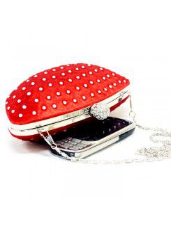 Velvet Red Boat Handbag with Diamonds H-6602