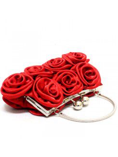 Satin Handmade Rose Bride Handbag H-1178