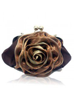 Satin Coffe Evening Handmade Flower Bridesmaids Handbag H-6242