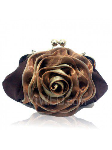 Satin coffe abend handgemachte blume brautjungfern handtasche h-6242