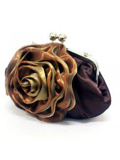 Satin Coffe Evening Handmade Flower Bridesmaids Handbag H-6242