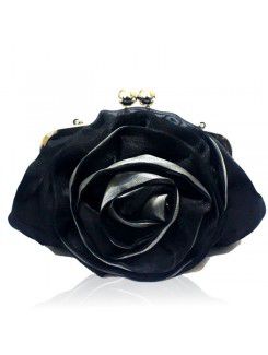 Satin Evening Handmade Flower Bridesmaids Black Handbag H-6242