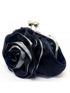 Satin Evening Handmade Flower Bridesmaids Black Handbag H-6242