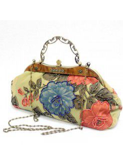 Velvet Embroidery Peony Handbag/Clutche H-0888