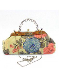 Velvet Embroidery Peony Handbag/Clutche H-0888