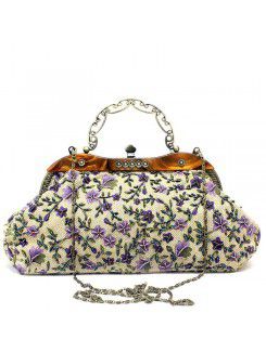 Linen Embroidery Bead Evening Handbag/Clutche H-0999